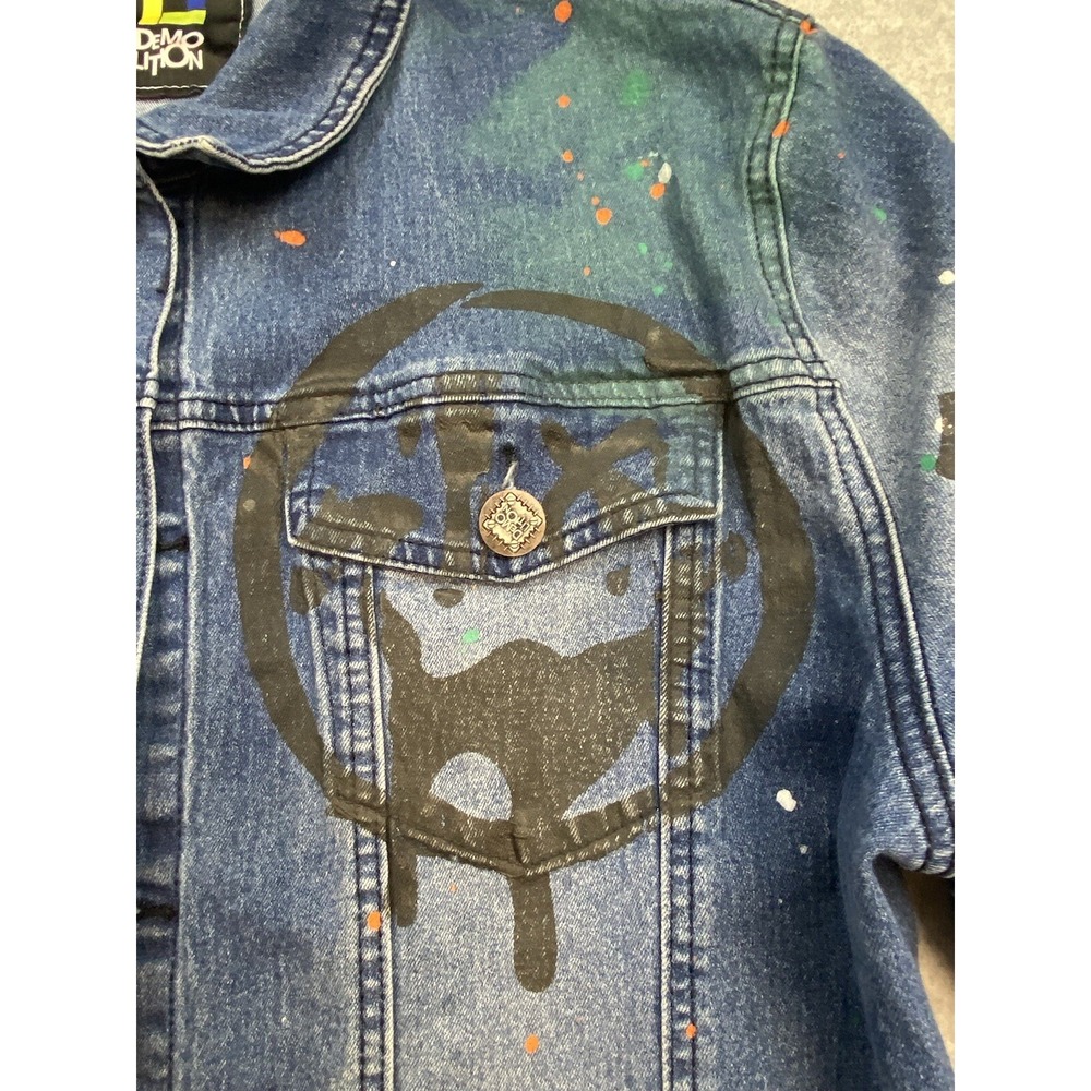 Demo Lition Jacket Mens XL Blue Denim Graffiti Biker NO CAP HUSTLE Art Street - Picture 6 of 16